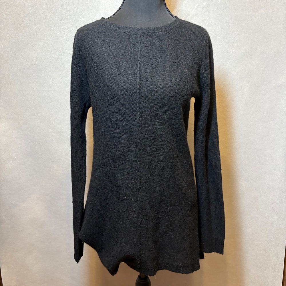 Neiman Marcus Cashmere Sweater Black Tunic Back Zip 100% Cashmere Medium